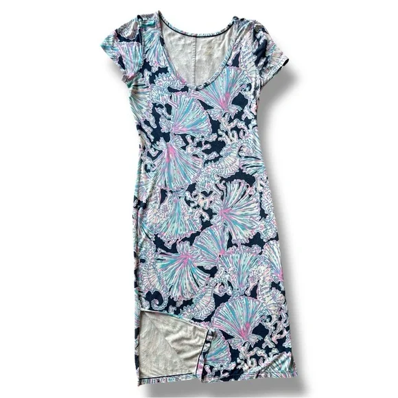 Lilly Pulitzer Malin Shells Bells Deep Sea Navy Midi Dress Size Small - Picture 4 of 11